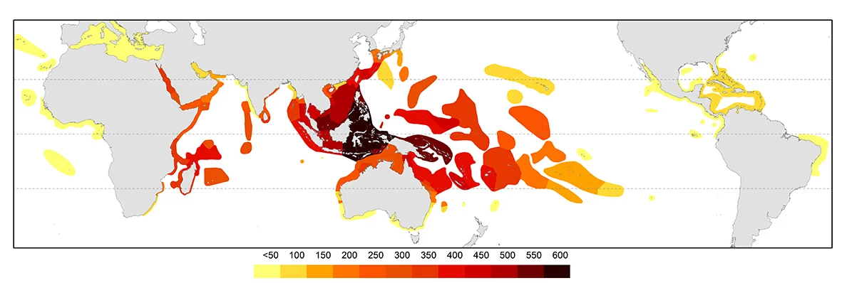 world coral reef distribution map